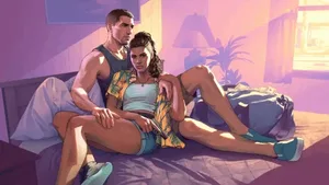 一张游戏新闻配图，显示《GTA6》标题文字与多个地区货币标价：89.99英镑、568港币、1990新台币，背景为暗色带像素化城市剪影，无真人或角色形象。