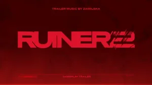 《RUINER 2》游戏画面截图:一名身穿黑色高领战斗服、佩戴发光义眼的赛博朋克风格主角持枪半蹲于霓虹灯照耀的雨夜城市街道,背景可见巨型全息广告牌与摩天楼群。
