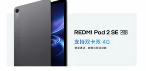 REDMI Pad 2 SE平板电脑正面特写，显示黑色一体化金属机身、居中前置摄像头及9.7英寸LCD屏幕，屏幕处于亮屏状态，显示系统界面和时间信息。