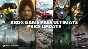 微软Xbox Game Pass官方Logo与价格标签并列展示,标有原价29.99美元和新价22.99美元,以及PC版原价16.49美元和新价13.99美元,体现价格下调信息。