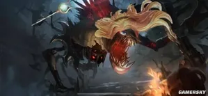 《英雄联盟》角色拉克丝与恶魔小丑的对比图,两人原画姿势相似,均侧身站立、单手前伸,风格均为游戏官方美术设定。