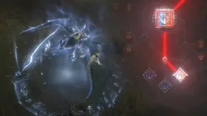 《暗黑破坏神4:憎恨之王》官方发售预告片截图,画面中一名角色持剑站立于暗红色荒原,远处可见燃烧的城堡与巨大恶魔剪影,天空布满裂痕与血色云层。